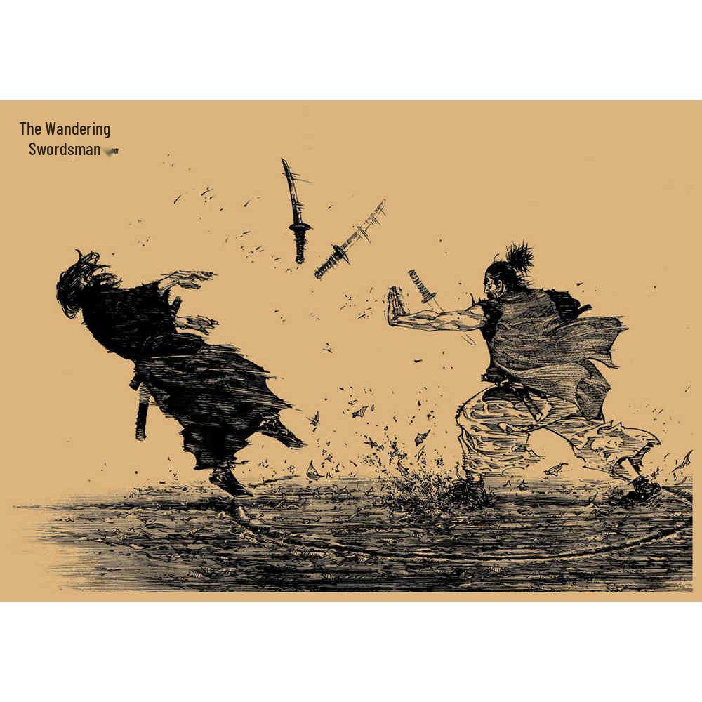 Ретро-постер из крафт-бумаги «Vagabond» от Такэхико Иноуэ – Японское аниме, настенное искусство для декора бара или кафе