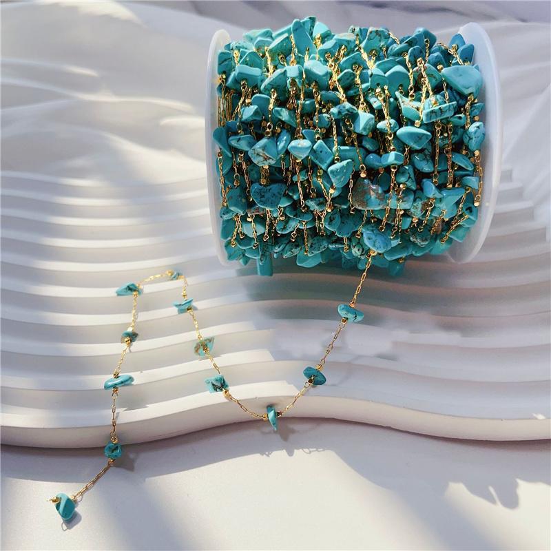 1meter Natural Stone Bead Chains Necklace Bracelets Bulk KC Gold Color Copper Link Chains Lot Supplies for Diy Jewelry Making
