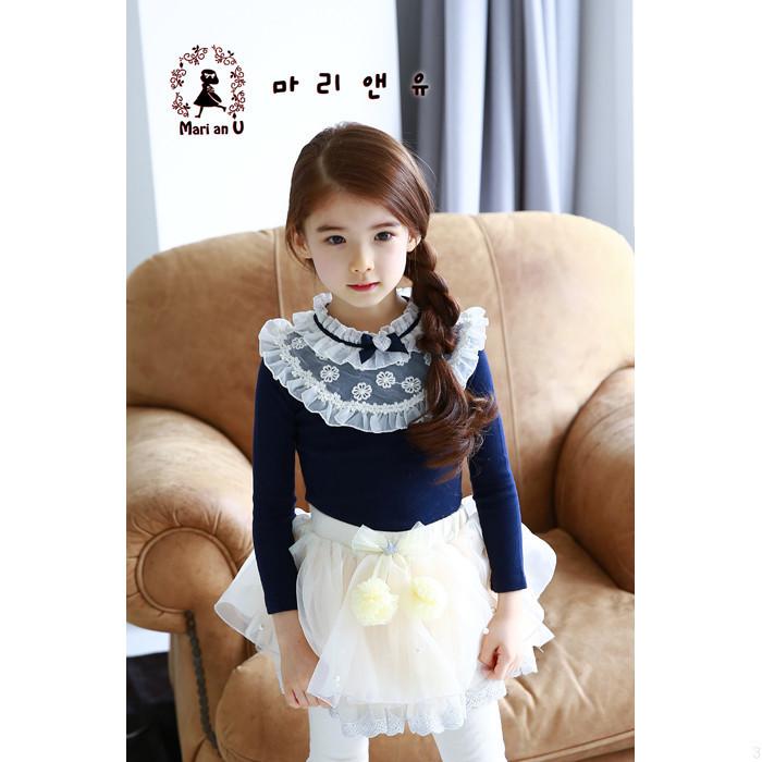 Korean Children's Lace Beaded Cotton T-shirt Top