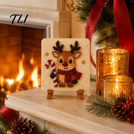 Artistic Collage Materials Christmas Mosaic Art Kit, DIY Sea Glass Santa Kit Reindeer Artwork Craft for Home Decor, Handmade Gift Unique