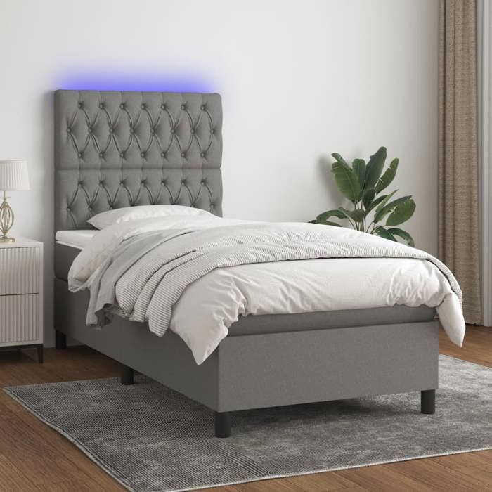 Maison Exclusive - Sommier à lattes de lit avec matelas et LED Gris foncé 80x200cm