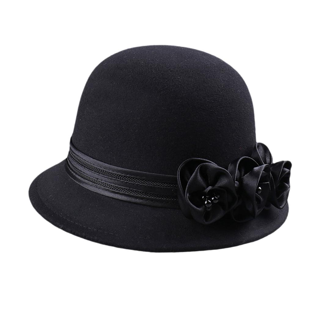 Fashion Fedora Cap Bowler Hat for Women 1920S Flapper Costume Wool Hat Cocktail Party Cap Winter Autumn Warm Headpiece