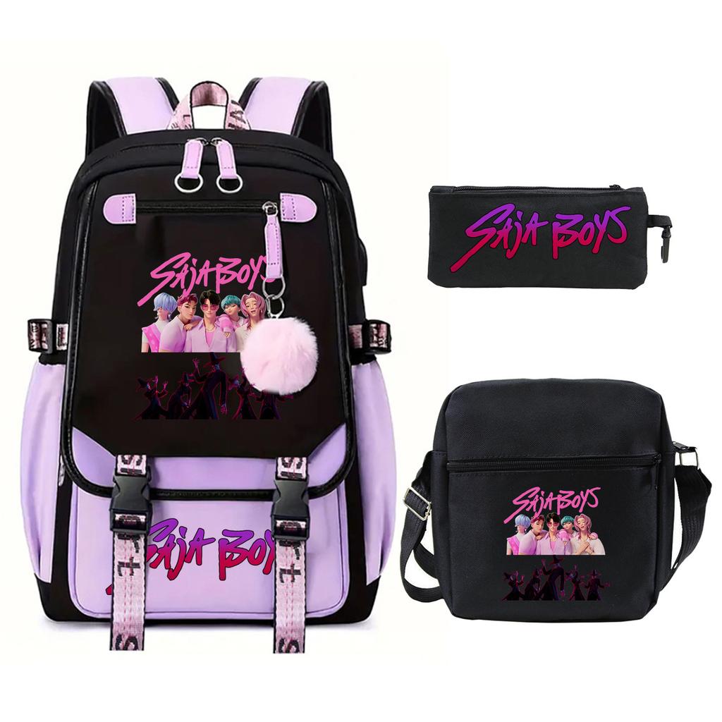 K-Pop Anime Cartoon Portable Shoulder Backpack Student Leisure School Bag Three-Piece Set
