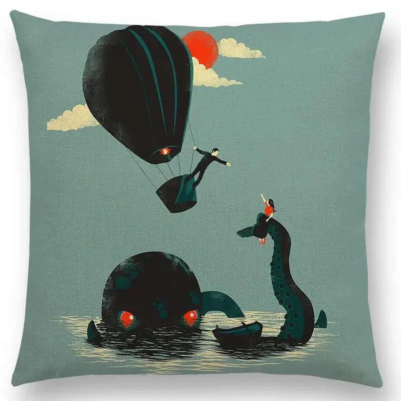 Latest Magical World Unknown Loch Ness  Colorful Pure Curiosity Cushion Cover Sofa Throw Pillow Case Big Octopus Zombie