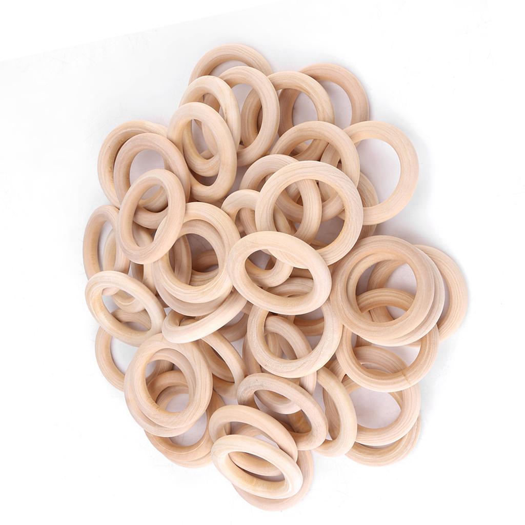 50pcs Unfinished Natural Wooden Round Rings DIY Wood Craft Circles