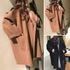 Women Winter Coat Thicken Loose Turn-down Collar Long Sleeves Pure Color Cold-proof Pockets Plus Size Notch Collar Women Coat Women Clothing