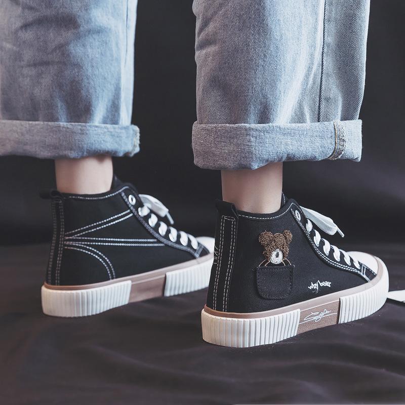 2024 высокие парусиновые туфли для женщин, осенние вулканизированные универсальные кроссовки, студенческая обувь 35-40