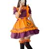 Women Halloween Maid Costume Ruffle Frill Trim Cute Bow Tie Cosplay Maid Dress with Apron Headwear