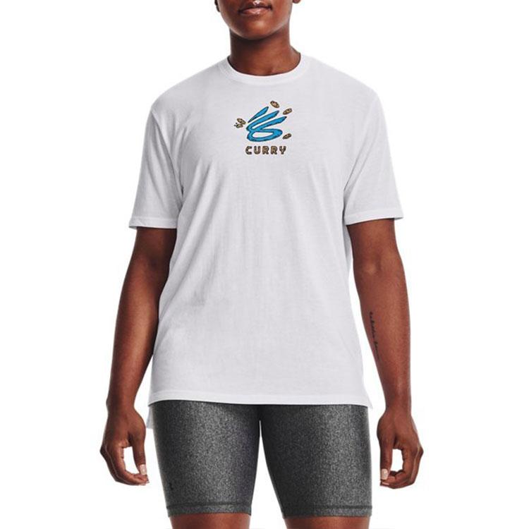 Under Armour Футболка с круглым вырезом и принтом в виде мультяшных букв, женская, белая 1369706-100