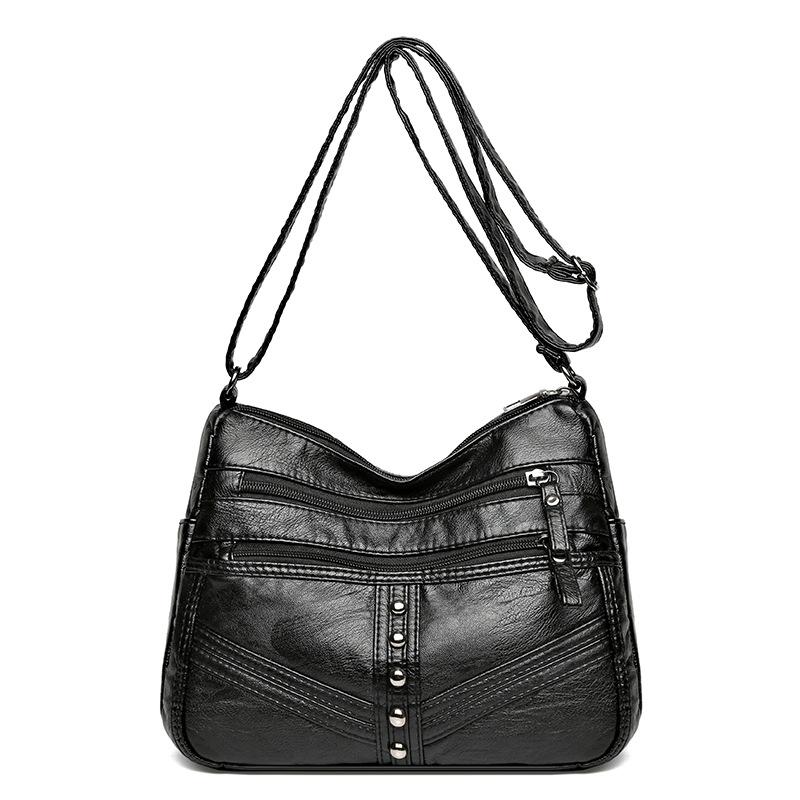 Women's Soft Leather Large Capacity Shoulder Bag Multi-Compartment Middle-Aged Mother Crossbody Bag