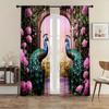 2PC Peacock & Rose Arch Curtains - Exotic Floral & Bird Print Window Drapes for Bedroom Living Room Decor