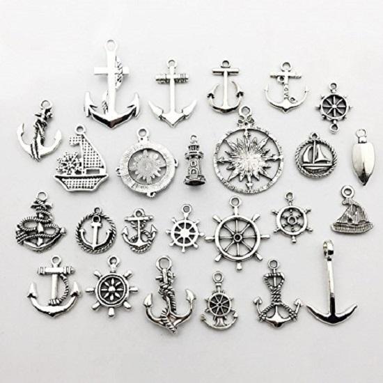 50 Pcs Craft Supplies Nautical Ship Wheel Anchor Lig Charms Pendants for Crafting, Jewelry Findings Making Accessory For fIY Necklace Bracelet