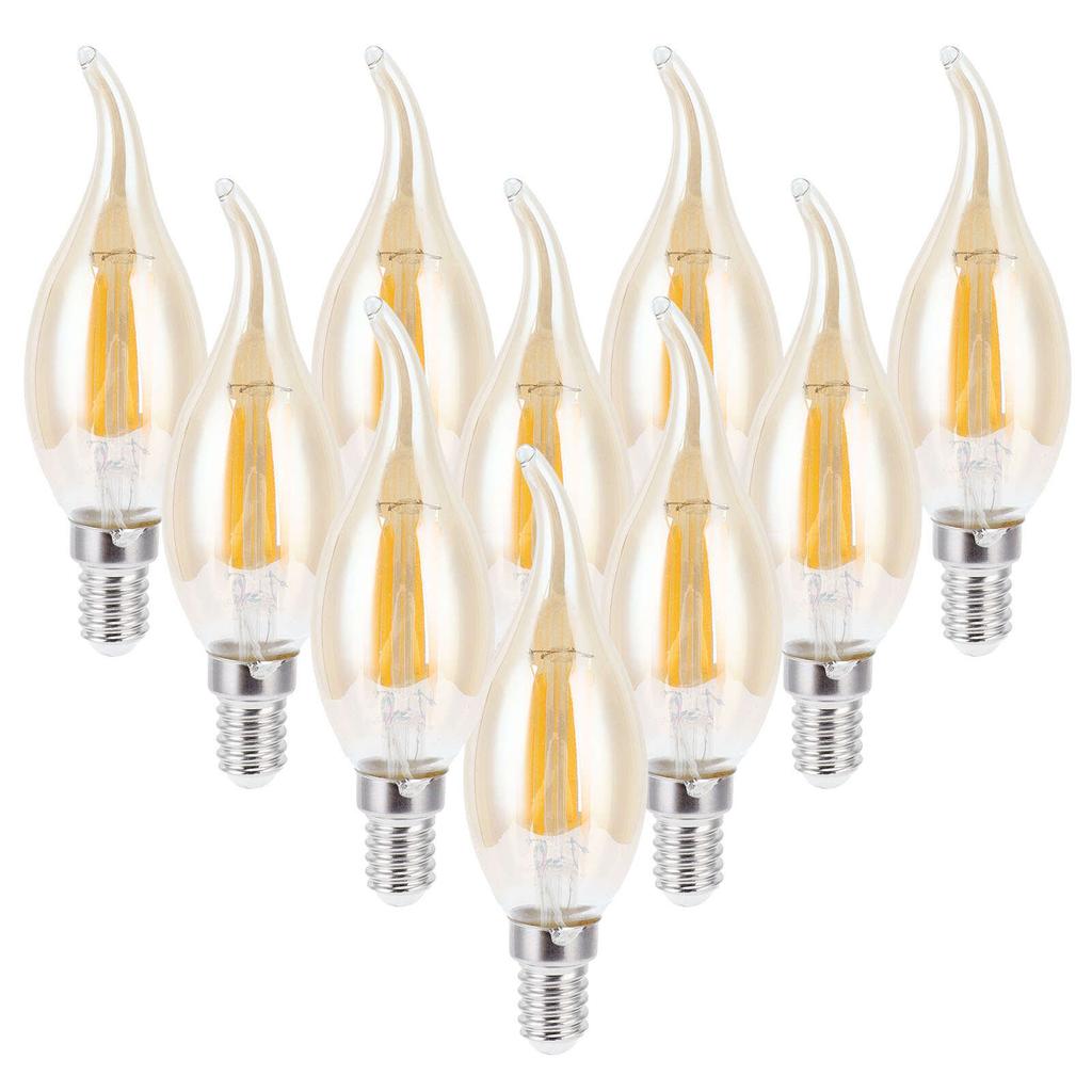 10 шт. светодиодных лампочек C35 с золотой нитью накаливания 2700 К 4 Вт с цоколем E14, прозрачное стекло, теплый белый свет 220?240В