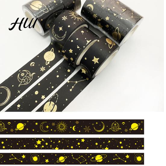 Golden Foil Washi Tape 3 Rolls Tape, Retro Plaid Leaf Pattern Decorative Journal Masking Adhesive for DIY Crafts, Journal, Planner, Scrapbooking