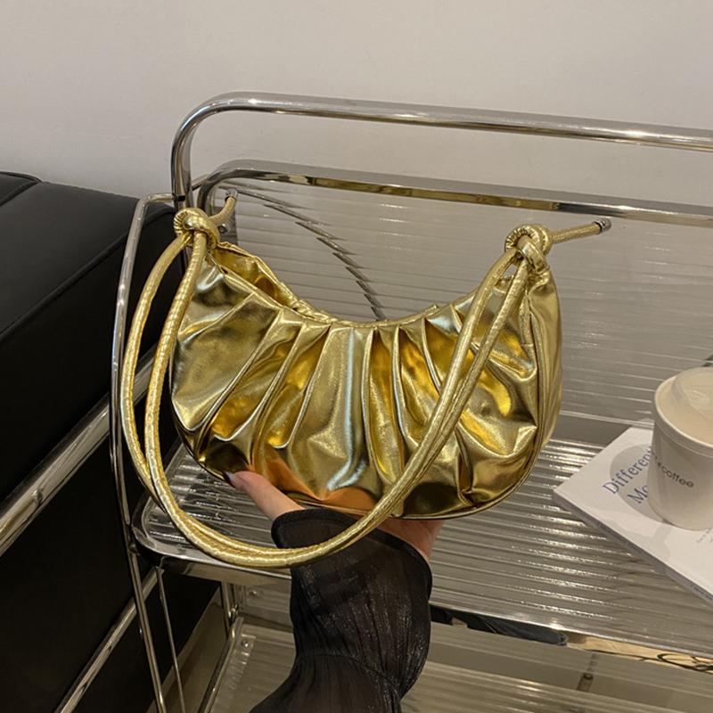 Модная и простая плиссированная однотонная сумка через плечо в виде облака, элегантная летняя женская сумка через плечо из искусственной кожи в форме полумесяца