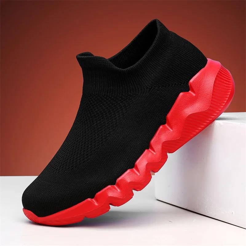 Летние мужские вязаные модные кроссовки Большого размера 48 Дышащие носочные туфли Тренировочные кроссовки для мужчин Без шнуровки Унисекс Платформа Повседневные кроссовки