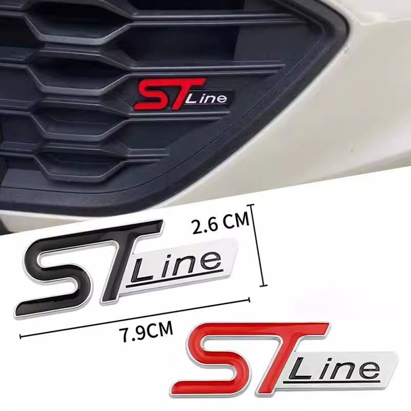 KFLV8 2pcs 3D  ST-Line metal automotive stickers for the  middle grill rear and fender, applicable to Ford  car serials