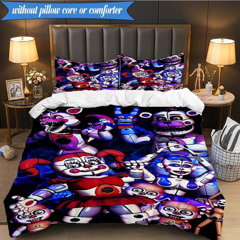Fnaf Character Collage 3pcs K-pop music group Bedding set,Ideal for Bedroom, Dormitory,Including Duvet Cover And 2pcs Pillowcases,Fan gifts