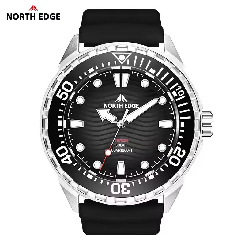 North Edge TRITON Часы на солнечной батарее Водонепроницаемые Часы для дайвинга и плавания Вращающийся цифровой безель Мужские титановые Часы для активного отдыха и спорта