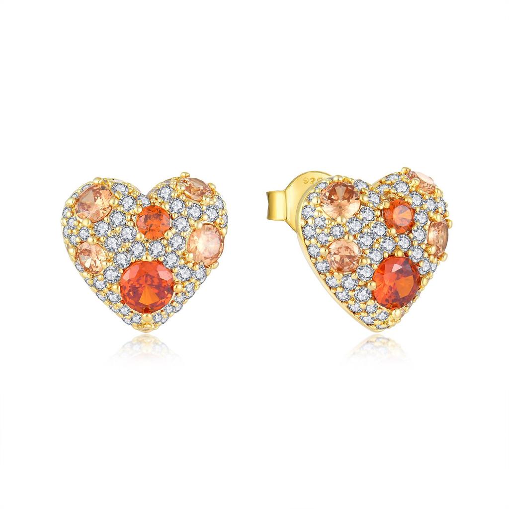 Серьги-гвоздики в форме сердца из стерлингового серебра S925 с цветными цирконами