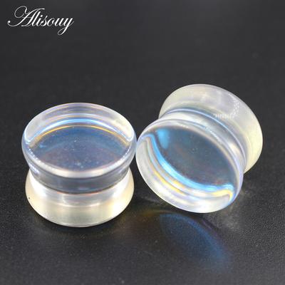Alisouy 2 шт., стеклянные затененные GIaze AB, красочные круглые ушные туннели, заглушки, расширитель, носилки, калибры, серьги, пирсинг, украшения для тела