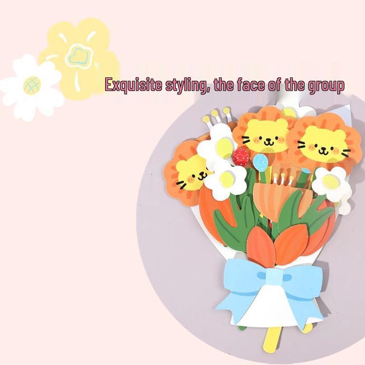 2025 Handmade Thanksgiving & Teacher's Day Greeting Card for Kids - DIY Bouquet Design