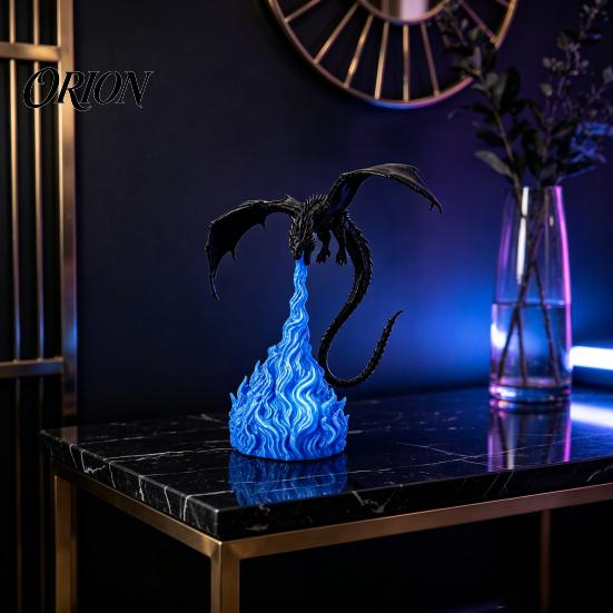 Креативный подарок для любителей драконов 3D-печатная статуэтка огнедышащего дракона, мистическая фигурка с пламенем, коллекционная модель фэнтезийного существа с подставкой, декор для рабочего стола
