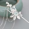 Chinese Style Alloy Hair Chopsticks Handmade Sweet Fringed Silver Flower Hair Sticks for Cheongsam Han Clothes Tea Wear