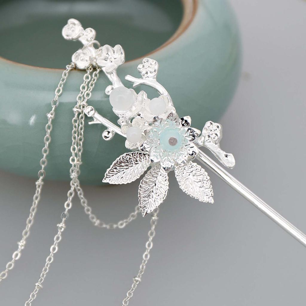 Chinese Style Alloy Hair Chopsticks Handmade Sweet Fringed Silver Flower Hair Sticks for Cheongsam Han Clothes Tea Wear