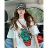 Loose casual daily versatile cartoon cactus print short sleeved T-shirt