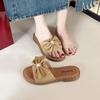Flat Bottom One-word Slippers Beach Bow Slippers 2025 Summer Fairy French Soft Bottom Fashion Seaside Cool Slippers Woman