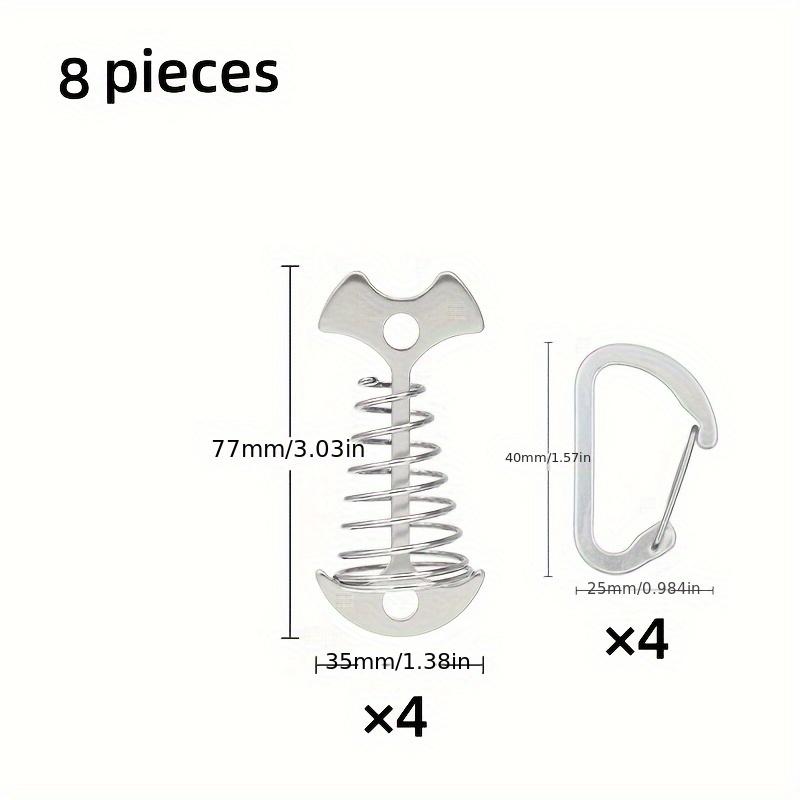 8pcs Stainless Steel Deck Nails with Spring Buckle, Fish Bone Design for Secure Binding, Suitable for Outdoor Camping and Hiking