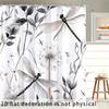 2D Flat, 2D Flat Shower Curtain, 1pc, Dragonfly and Dandelion Pattern, Designed In a Gray, Black, and White Watercolor Style. Ma