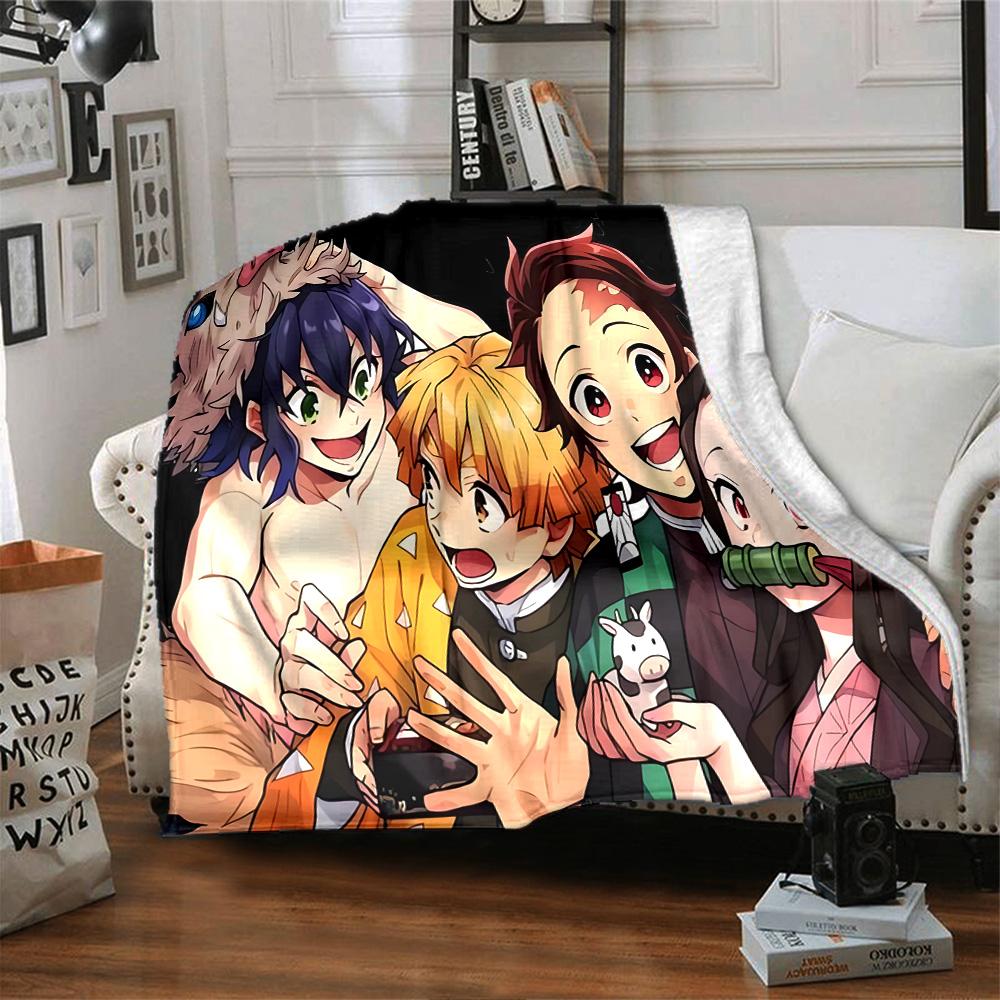 Winter Fantasy Slayer Group Flannel Blanket, Soft Polyester, Modern Design, All-Season for Camping, Travel, Gifts for holidays or birthdays