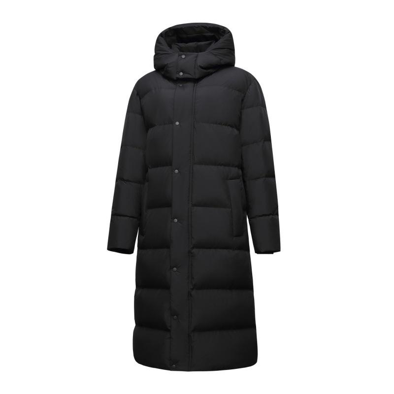 Модная длинная мужская зимняя пуховая куртка 2025 года - Белый утиный пух, Повседневный гонконгский стиль, Однотонная, Теплая верхняя одежда