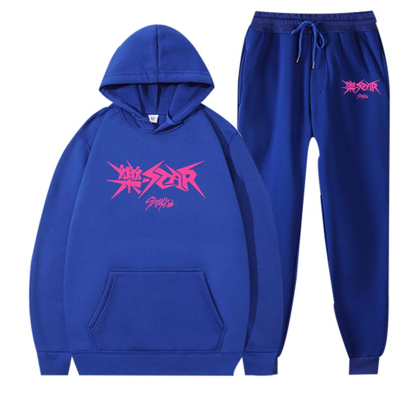 New straykids peripheral Harajuku printed men's and women's sweatshirts sweatpants set hoodie straight pants cover