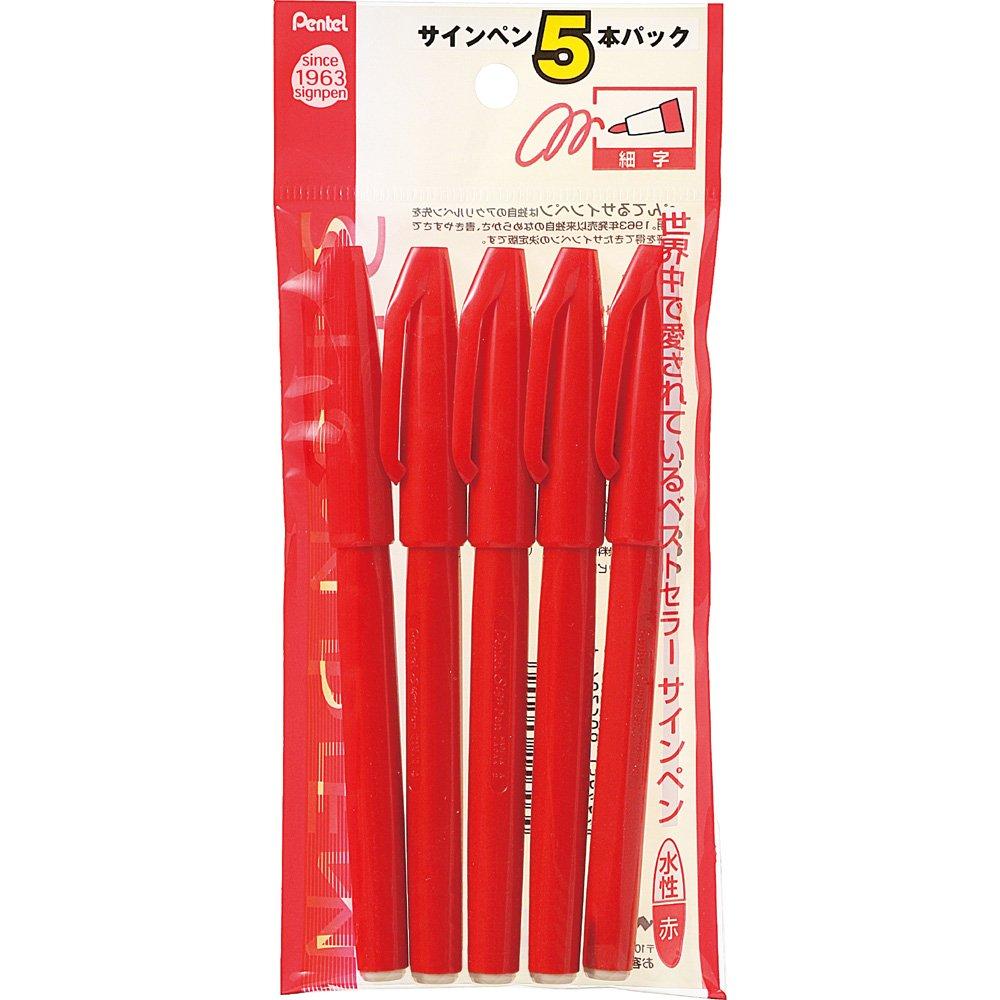 Маркер Pentel на водной основе XS520BD5 Красный, 5 шт. Плавное письмо, Яркие красные чернила, Идеально для офиса и школы