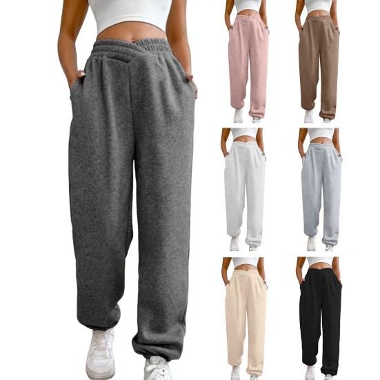 Женские спортивные штаны с высокой талией, свободные спортивные штаны с карманами, кроссоверы, спортивные штаны, удобные брюки для тренировок