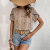 Women's Summer Design Sense Short Sleeve Leopard Pattern Shirt Blouses Loose Chic Tops