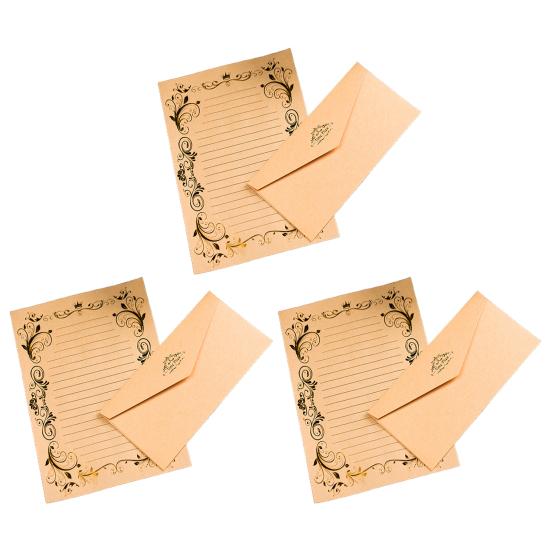3Pcs Kraft Paper Envelopes with Clear Stripe Line Smooth Reliable Writing Vintage Style Invitations Elegant Wedding Stationery Set