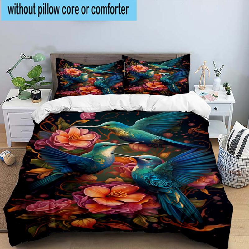 Hummingbird In Bloom 3pcs Bedding,Including 1pc Duvet Cover And 2pcs Pillowcases Perfect for Christmas,Ideal for Bedroom, Dormitory