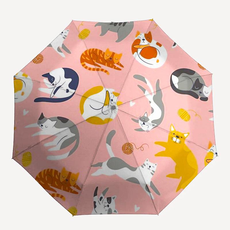 1pc Cats Playing with Yarn Pattern Umbrella with Plastic Handle,Vibrant Cartoon Pattern,Multi-functional UmbrellaPT365