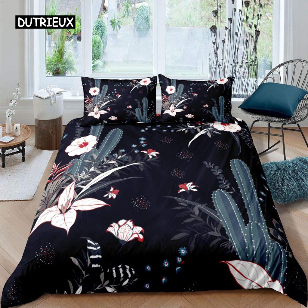 Пододеяльник с суккулентами, комплект постельного белья с зелеными растениями, тропическим ботаническим рисунком, акварелью, стильным принтом природы, двухспальное покрывало