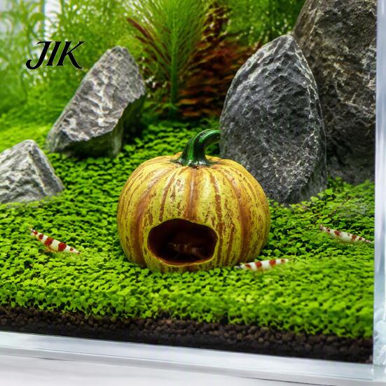 Aquarium Cave for Small Fish Pumpkin Hideout, Halloween Tank Decoration, Resin Jack-O-Lantern Hideout Hide Betta Shrimp Spooky Accessories