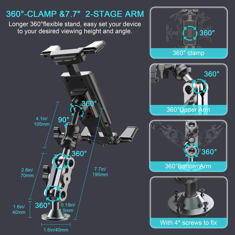 X039 Автомобильный Грузовой Лодочный Настенный Держатель для Телефона Сверхпрочная Регулируемая Подставка для Планшета с Алюминиевым Сверлильным Основанием