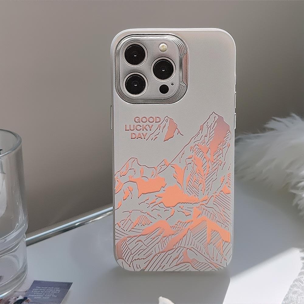 Лазерный Закат Золотая Гора для Чехла для Телефона Apple 15 Promax для IPhone 16 Гальванопокрытие 13 Трендовый Бренд 11 Индивидуальность 17