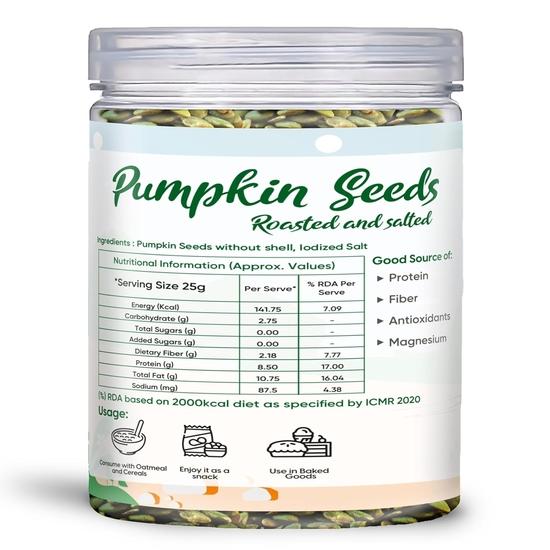 Жареные и соленые семена тыквы Fabeato 250 г - диетическое питание, полезные хрустящие закуски - богатый клетчаткой суперпродукт - идеально подходит для салатов, выпечки