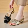 Fashion Women Shoes 2025 New Summer Fashion Flowers Black Beige Gold Dress Party Wedding Female Sandals Shoes Big Size 34-42