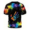 Men's Colorful Paw Graphic Print T-shirt, Casual Short Sleeve Crew Neck Tee, Men's Clothing For Outdoor