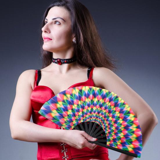 Большой складной вентилятор, портативный радужный ручной вентилятор, летний охлаждающий вентилятор, украшение кунг-фу